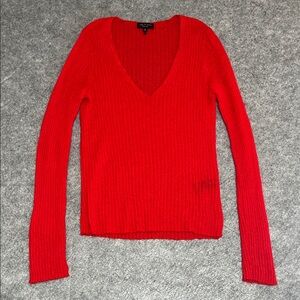 Rag & Bone Cherry Red V-Neck Mohair Blend Sweater